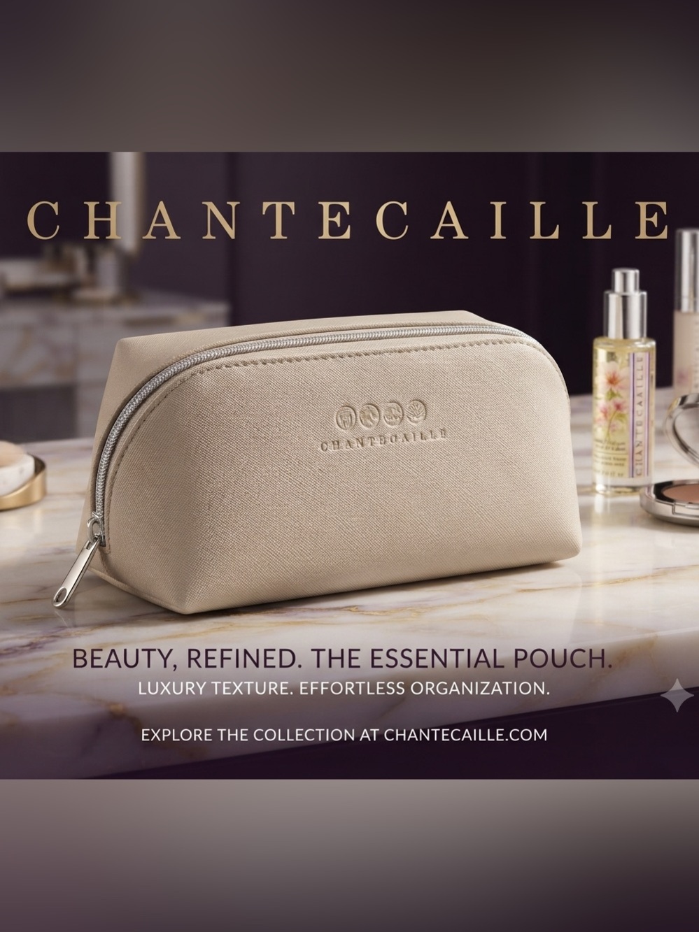 Chantecaille Neutral Beige Travel Cosmetic Pouch